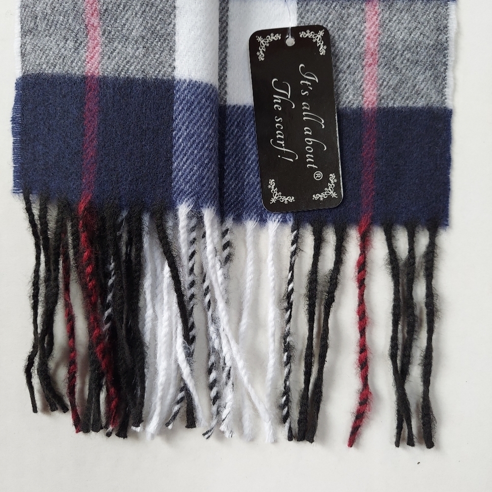 Classic Scarf Navy Blue Womens Unisex Neck Scarf Plaid Winter Scarf Warm Acrylic - Picture 4 of 11